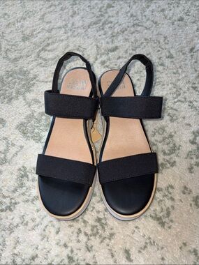 Elastic Strap Black Slingback Sandals for Women